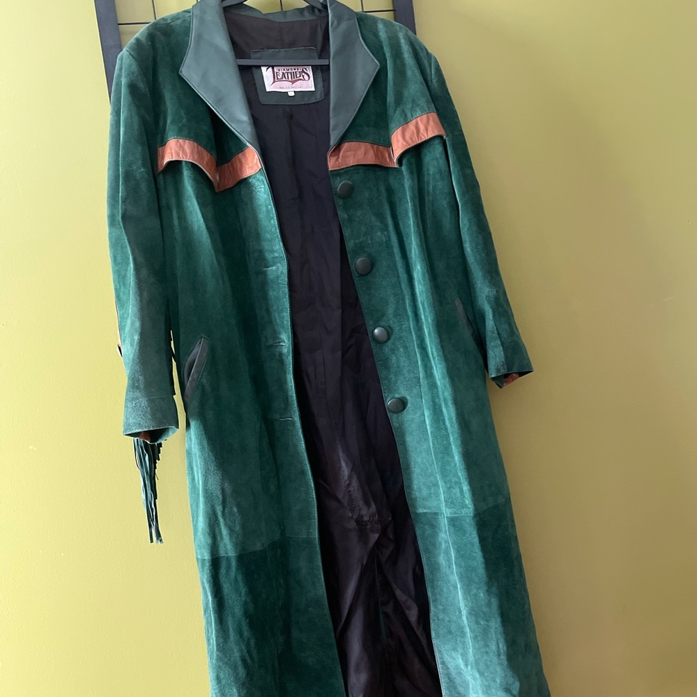 SOLD!Vintage Hunter Green Leather Trench